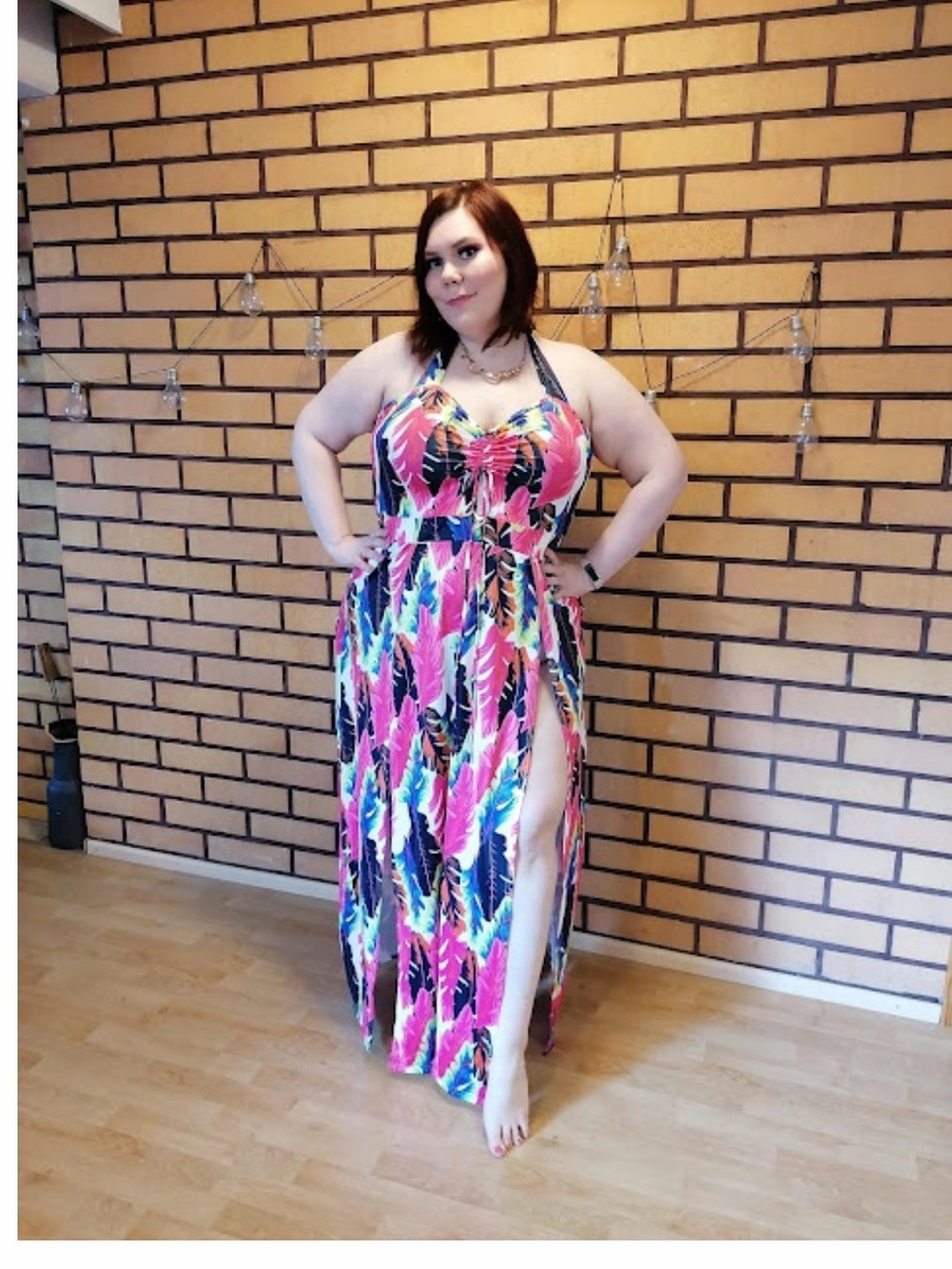 Tropical Maxi Dress with Halter Neck